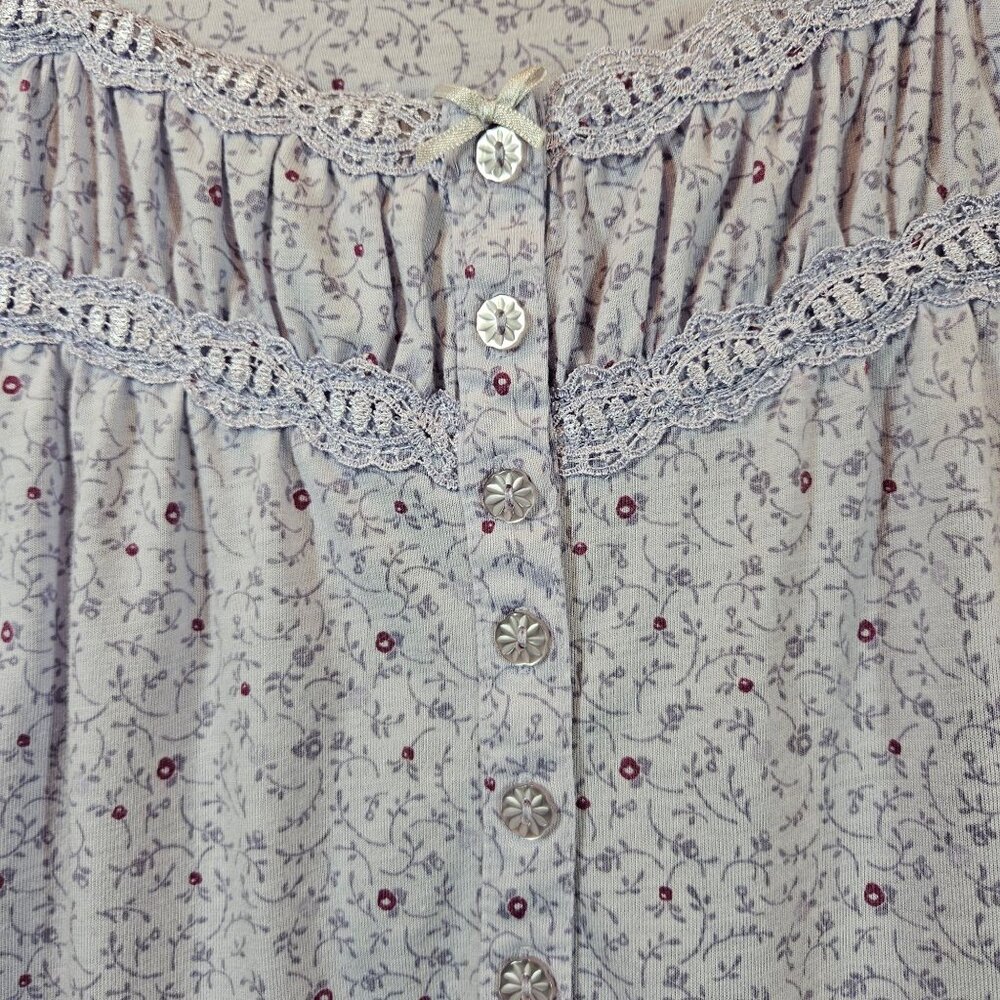 Croft & Barrow granny Nightgown Womens M  Lace Floral gather button jersey retro - Picture 8 of 13